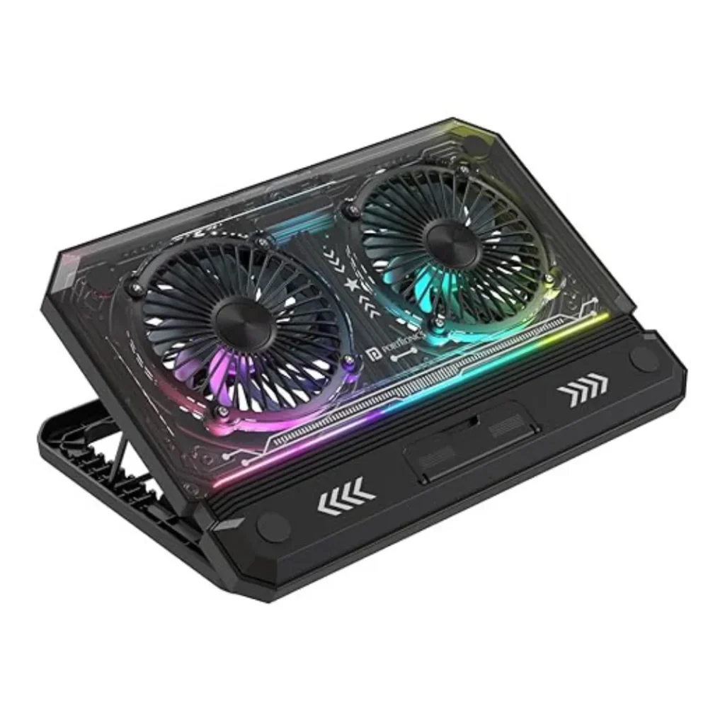 Portronics My Buddy Air 5 Laptop Cooling Pad with Dual Cooling Fans, Height Adjustable, ABS Build, Compatible with Upto 15.6 Inches Laptop(Black) (1)